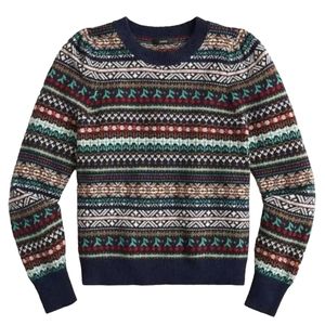 J. Crew Women's Fair Isle Lambswool Cherry Print Crewneck Sweater Size L
